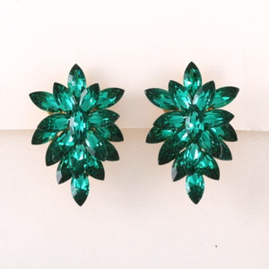 2.25" EMERALD Stone Pointy Clip On Earrings with Gold Accents ( 1617 )