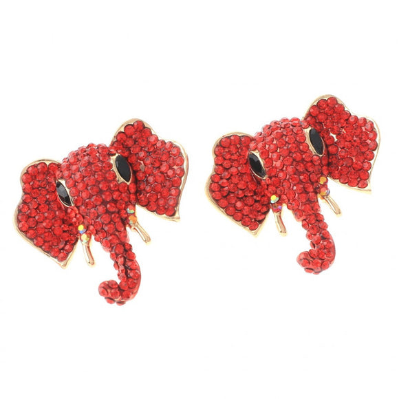 GOLD ELEPHANT HEAD EARRINGS RED STONES ( 2407 GRD )