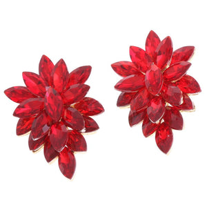 2.25" RED Stone Pointy Clip On Earrings with Gold Accents ( 1617 )