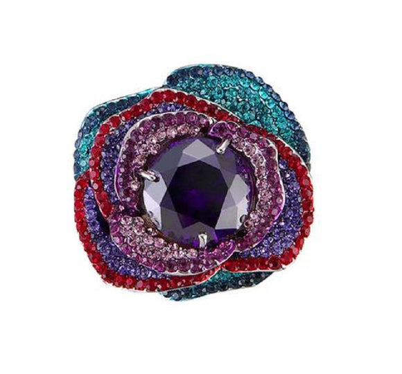 SILVER FLOWER RING MULTI COLOR STONES SIZE 9 ( 543 MULTI SIZE 9 )