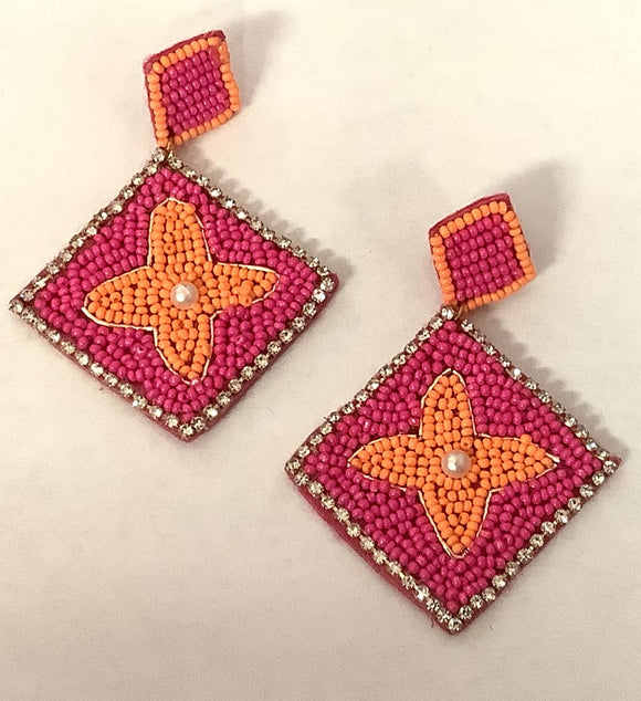 FUCHSIA ORANGE BEAD EARRINGS ( 608 FC )