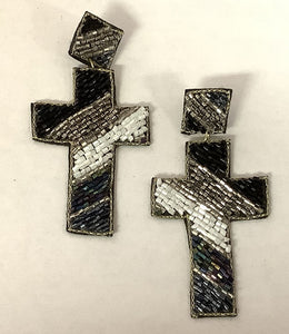 BLACK MULTI COLOR BEAD CROSS EARRINGS ( 525 BKM )