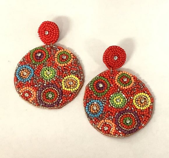 RED MULTI COLOR BEAD EARRINGS ( 542 BRM )