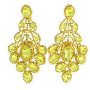 4.25" GOLD YELLOW Rhinestone Chandelier Earrings ( 3021 YW PIERCE )