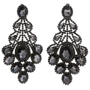 4.25" HEMATITE BLACK DIAMOND Rhinestone Chandelier Earrings ( 3021 HBD PIERCE ) - Ohmyjewelry.com