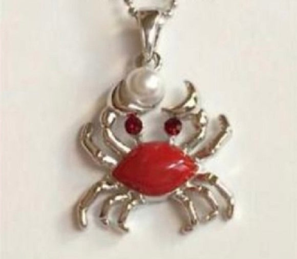 SILVER RED CRAB NECKLACE WITH PEARL ( 12556 )