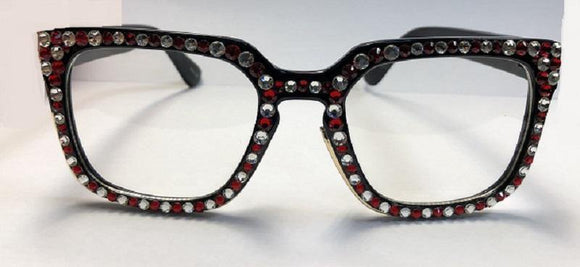 Red and White Swarovski Stones Square Fashion Glasses UV 400 ( MOG-17 ) - Ohmyjewelry.com