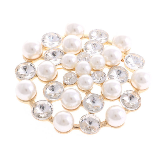 GOLD BROOCH WITH CLEAR STONES CREAM PEARLS ( 1370 GCR )