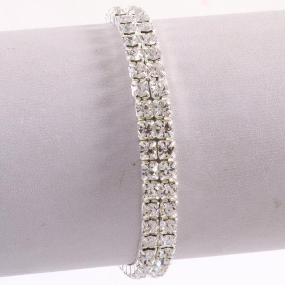 2 LINE SILVER STRETCH BRACELET WITH CLEAR RHINESTONES ( 1054 SCL ) - Ohmyjewelry.com