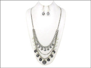 LONG NECKLACE WITH CHARMS AND EARRINGS ( 04042 )