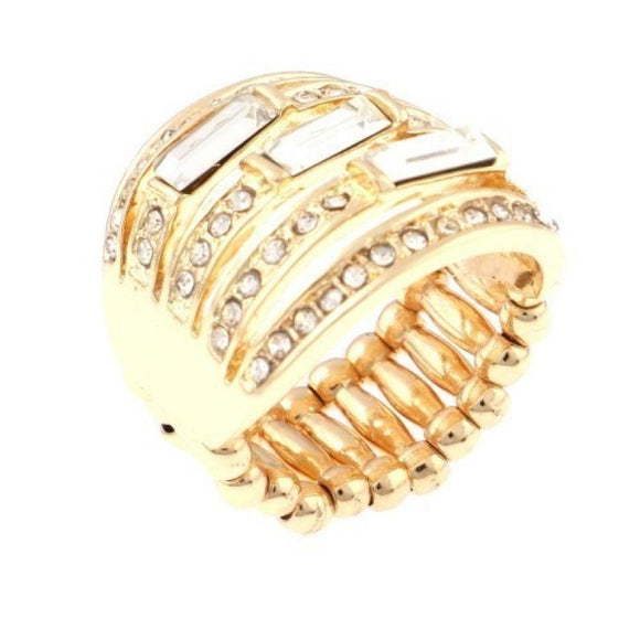 GOLD STRETCH RING CLEAR STONES ( 2184 GD ) - Ohmyjewelry.com