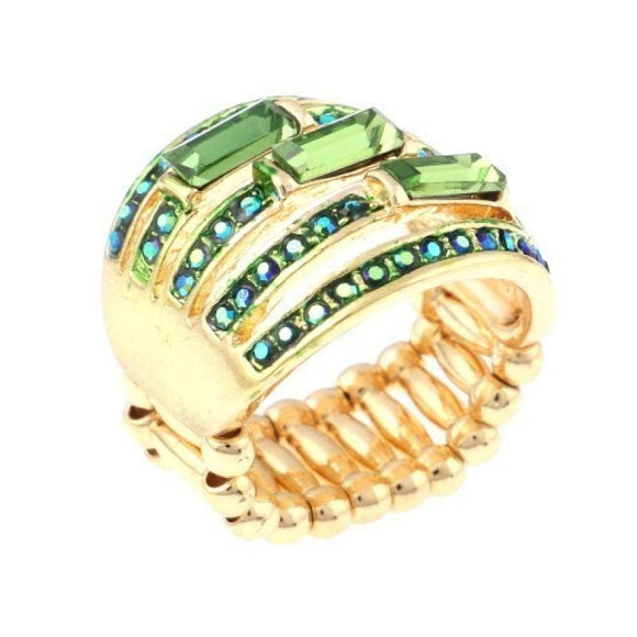 GOLD STRETCH RING GREEN AB STONES ( 2184 GRAB ) - Ohmyjewelry.com
