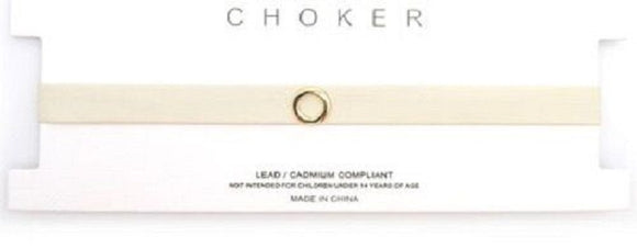 IVORY FAUX LEATHER CHOKER WITH GOLD ACCENTS LEATHER ( 2879 )