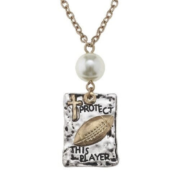 GOLD NECKLACE WITH PROTECT THIS PLAYER FOOTBALL CHARM ( 8910 )