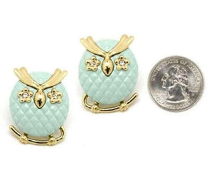 1" Mint Green and Gold Owl Stud Earrings ( 4043 ) - Ohmyjewelry.com