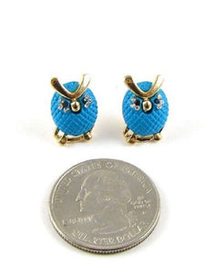 .5" TURQUOISE AND GOLD OWL STUD EARRINGS ( 22972 )