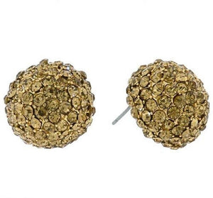 3/4" GOLD TOPAZ Rhinestone Dome Shape Stud Earrings ( 2109 LCT ) - Ohmyjewelry.com