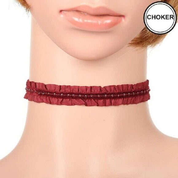 15mm BURGUNDY RED FABRIC CHOKER ( 3066 BGY )