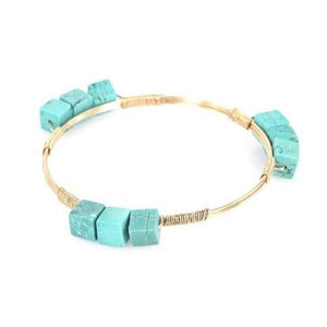 Gold Wire Bangle with Square Turquoise Stones ( 0215 )