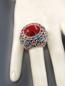 1.5" SILVER MULTI COLOR CRYSTAL ROUND STRETCH RING ( 1962 SMLT )