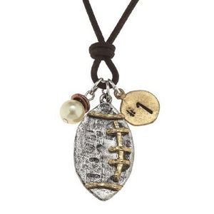 BROWN LEATHER NECKLACE WITH FOOTBALL PENDANT ( 9836 )
