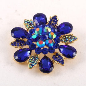 2 1/2" BLUE Crystal Brooch with Gold Accents ( 1189 GBL )