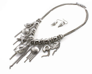 SILVER NECKLACE SET CHAINS SEA LIFE ( 8855 RHCL )
