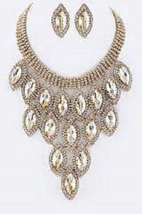 Gold and Topaz Marquise Pave Statement Necklace with Stud Earrings ( 9029 ) - Ohmyjewelry.com