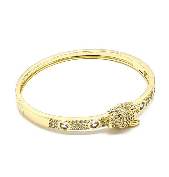 GOLD CAT BANGLE CLEAR STONES ( 6034 G )