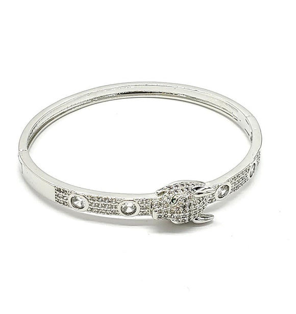 SILVER CAT BANGLE CLEAR STONES ( 6034 S )