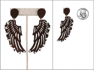 BROWN WOODEN WING EARRINGS ( 0186 WGBRN ) - Ohmyjewelry.com